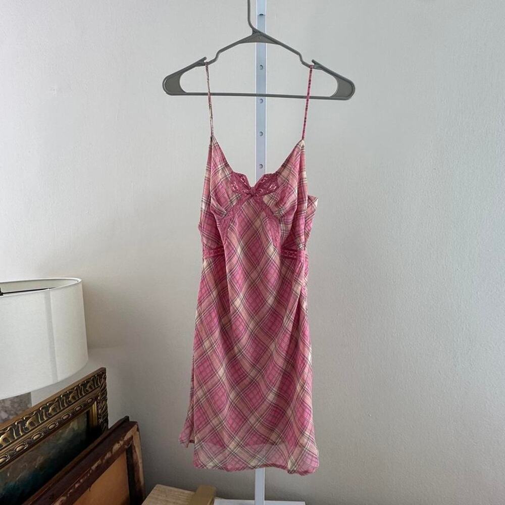 Pink and beige plaid mini